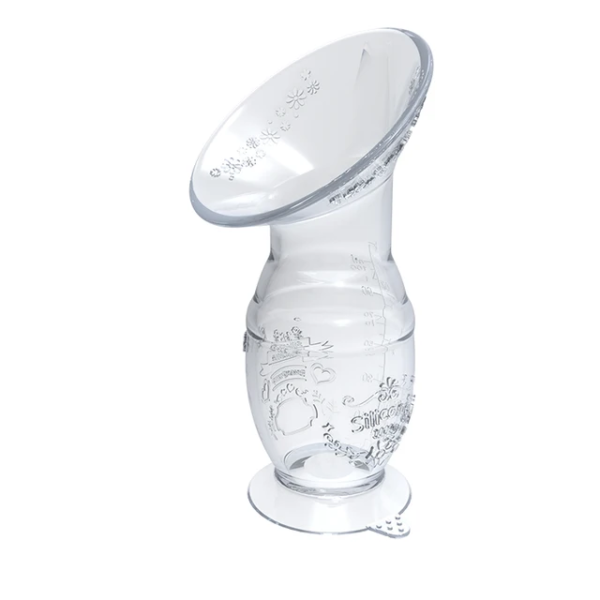 Silicone manual breast pump in use, providing an easy and efficient way to express milk for breastfeeding mothers.