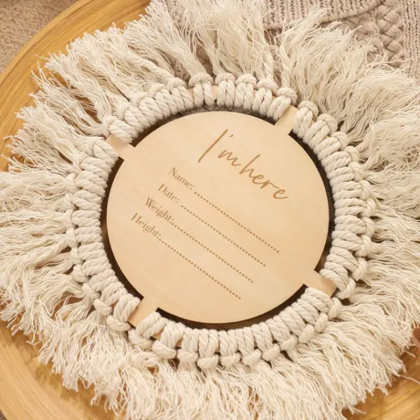 Eco-friendly milestone card designed for tracking baby’s development, featuring a beautiful boho style.